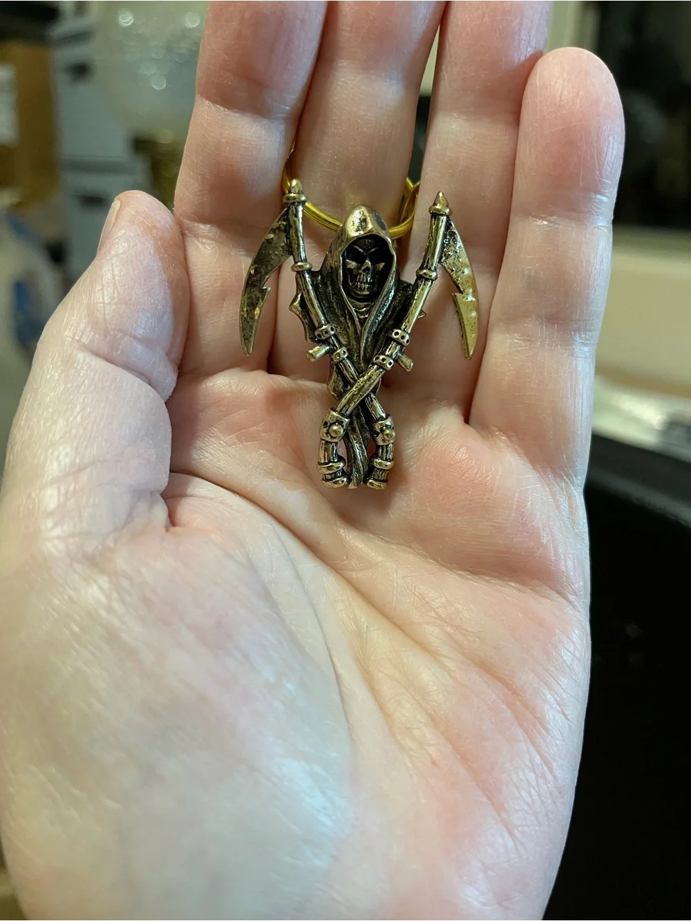 Gold Grim Reaper Keychain - Metallic Skeleton Charm